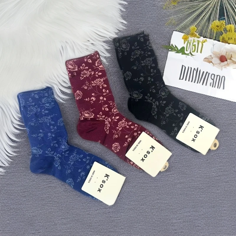 女防汗薄款厚款吸汗长筒袜中筒袜防臭拼接民族风透气