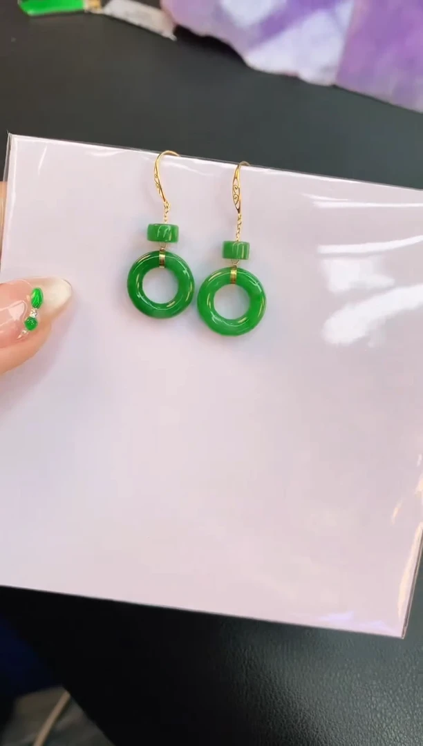 【闪购商品】翡翠耳饰18K金镶嵌赠礼盒证书 珍珍