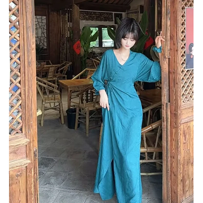 【南鸢】65支高丝高柔绵绸新中式国风优雅高级大气网红纯色连衣裙