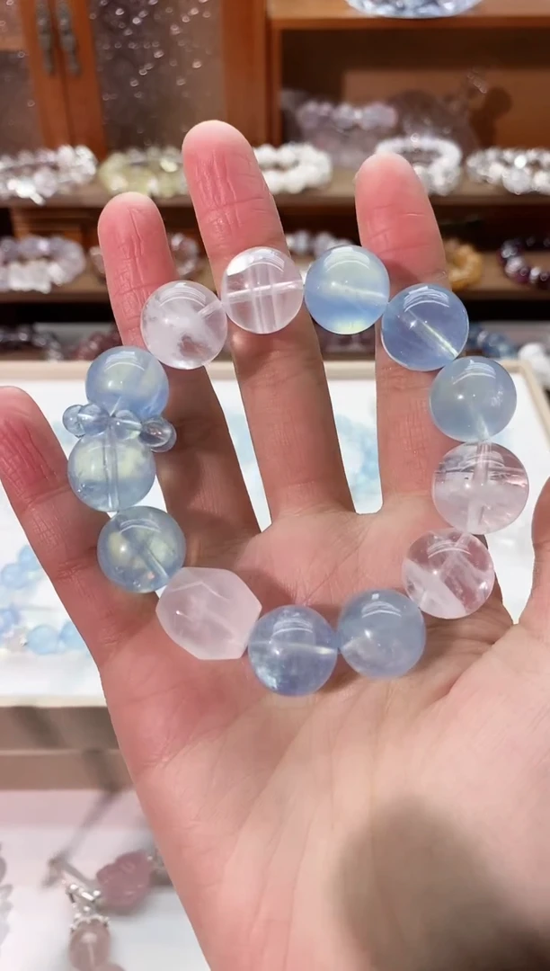【闪购商品】水晶手串未镶嵌海蓝宝搭白幽灵手串