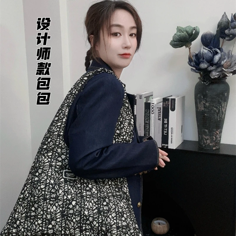 韩国买手小众设计时尚布袋新中式风毛绒单肩包女出游复古购物包包