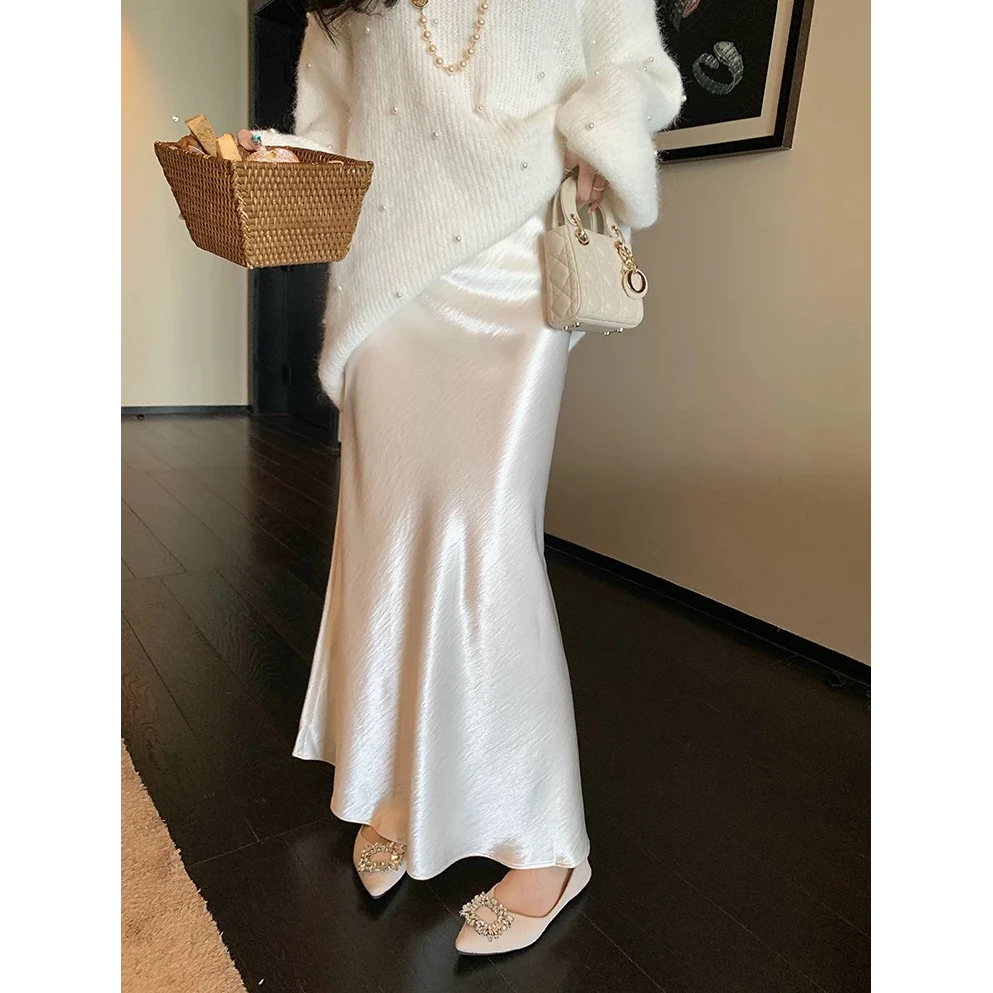 2025绝美气质醋酸缎面半身裙女春夏垂坠感显瘦高腰a字鱼尾长裙