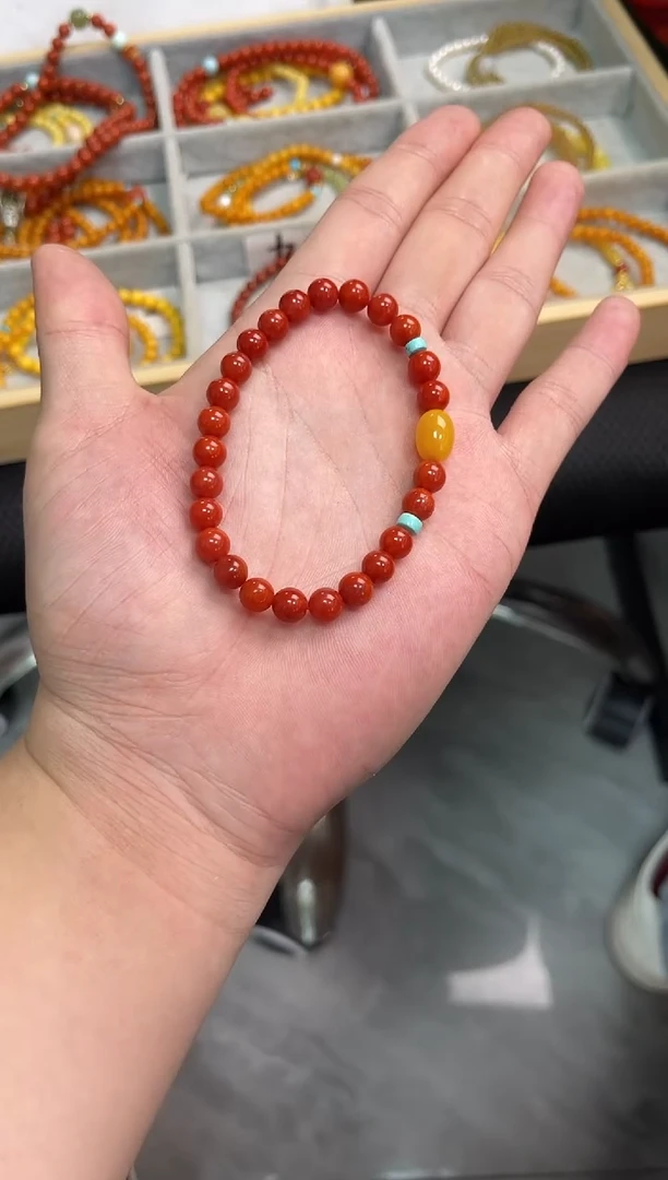 未镶嵌手串南红玛瑙南红单圈蜜蜡手串QF-A458（多样性发一）