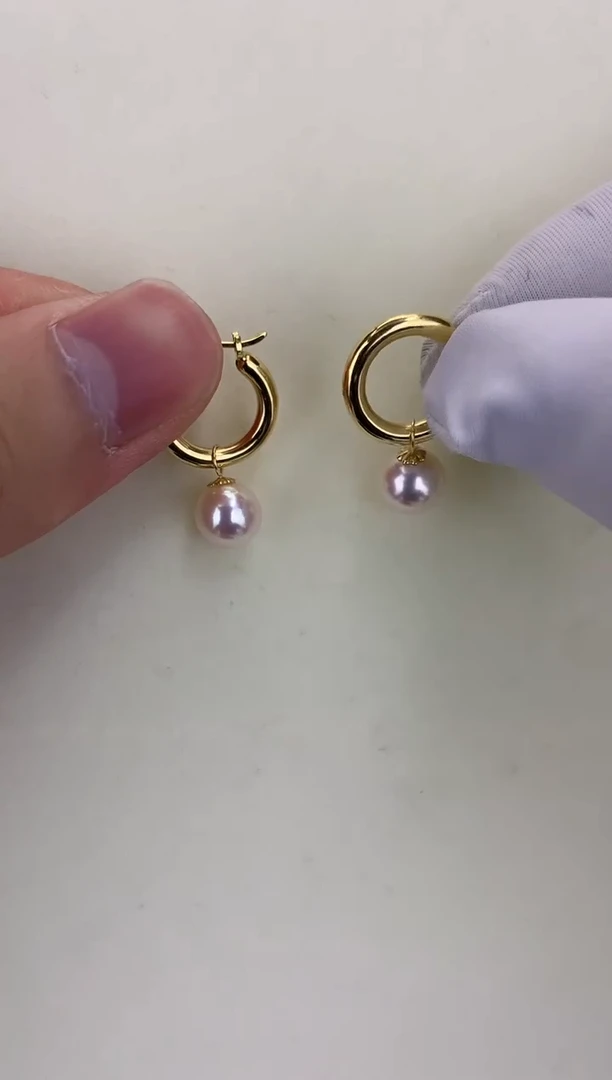 18K金镶嵌DA海水珍珠 GD057 7.5-8 许红豆耳扣