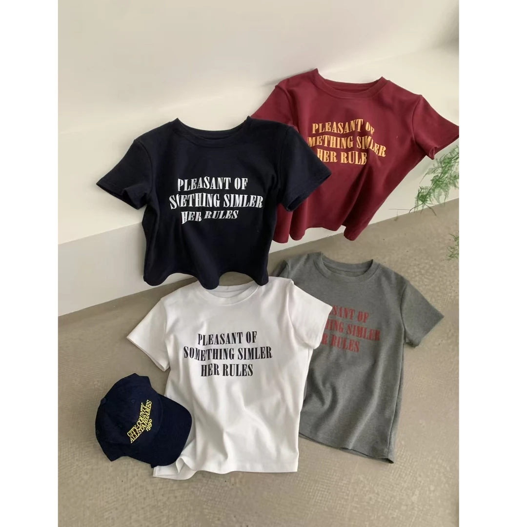 马蹄子【韩系字母短袖】港风复古T恤上衣简约字母百搭时尚短袖女