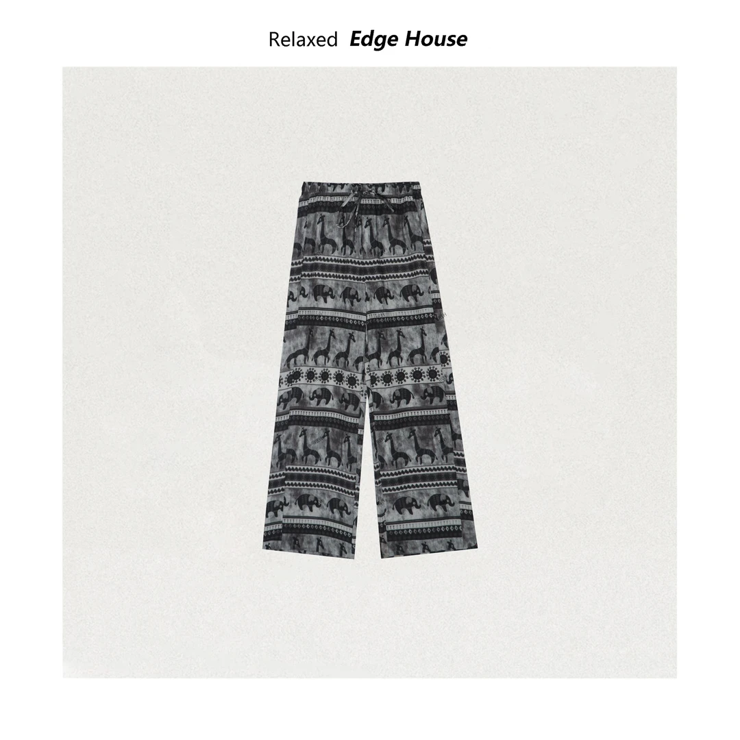 【嘻嘻家】部落小象 夏季100亚麻复古小象极简百搭显瘦休闲裤女