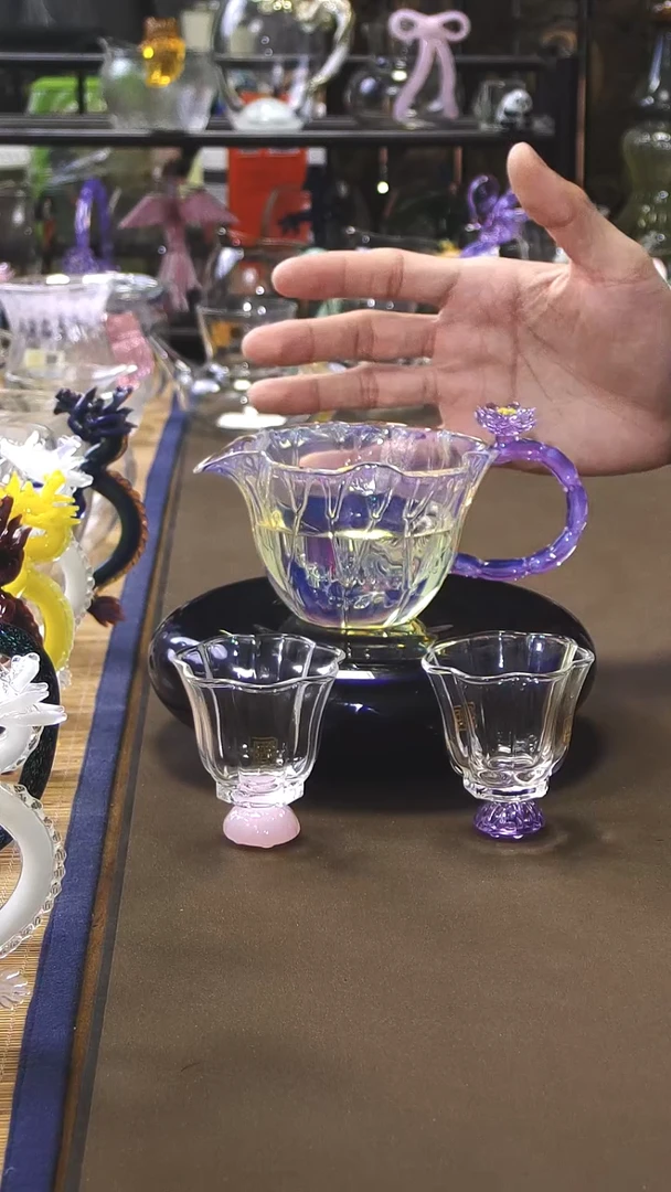 紫色荷韵公道杯加爱莲说小品杯粉色1只紫色1只 晶焱金标