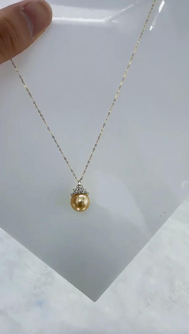 18K金镶嵌海水珍珠DA金珠吊坠11-12 ss179