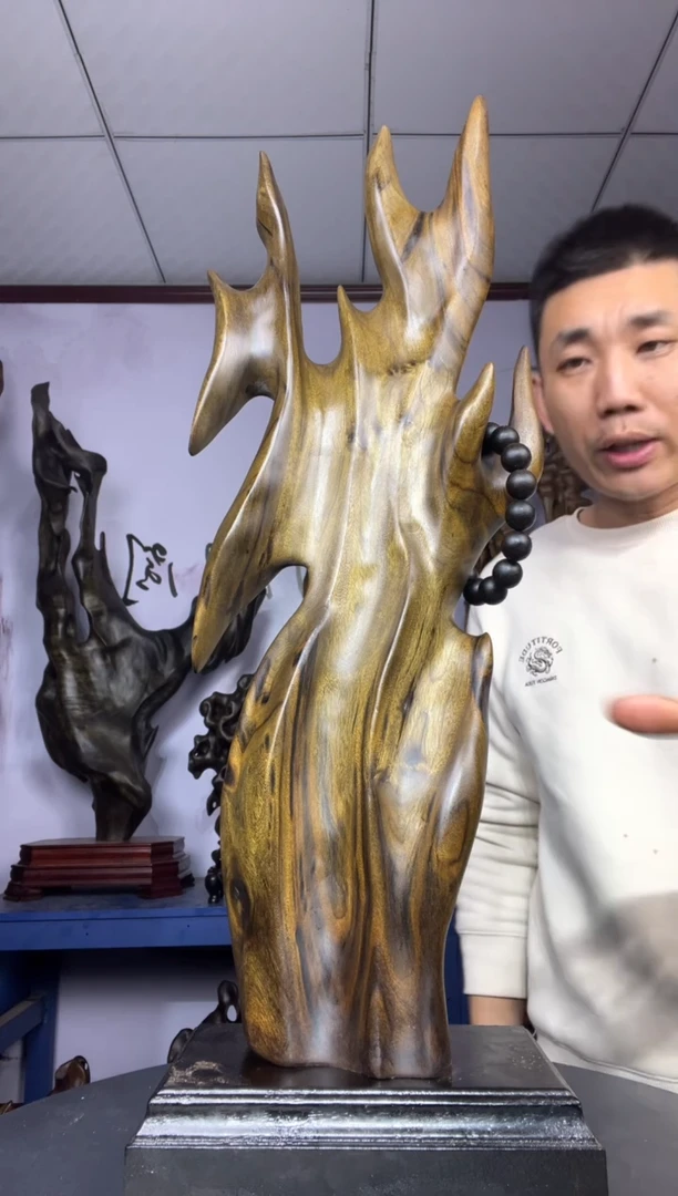 金丝楠木雕款潘*.金丝楠木工艺品摆件