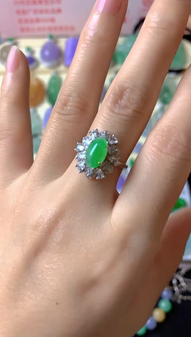 银S925镶嵌戒指翡翠回**主戒指