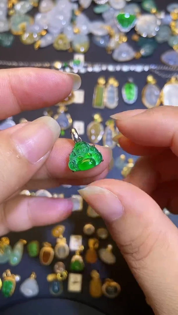 翡翠银S925镶嵌吊坠(不含链)天然A货翡翠