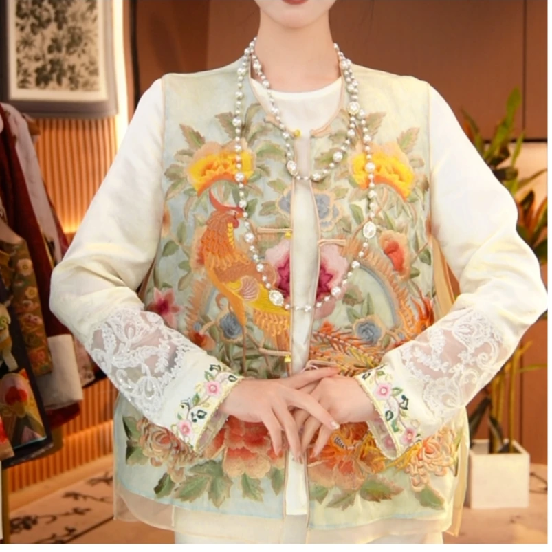 凤鸣朝阳/新中式春季新款重工织锦刺绣马甲2025A7033-美亚