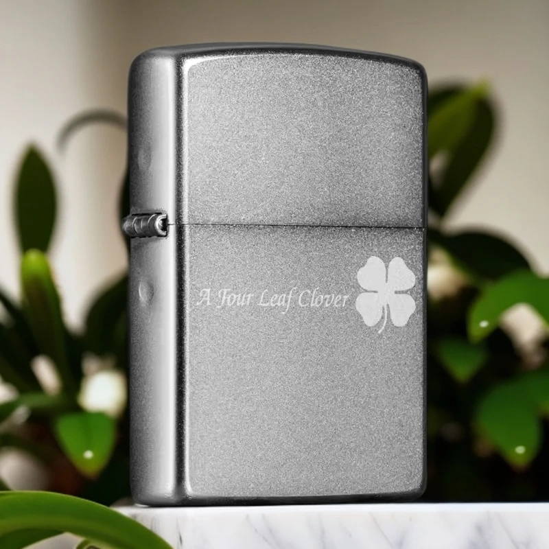 ZIPPO打火机205磨砂镀铬雕刻四叶草【CC】MBJ1