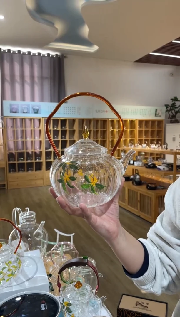手工艺品玻璃金狮通运壶瓜楞桂花琥珀把