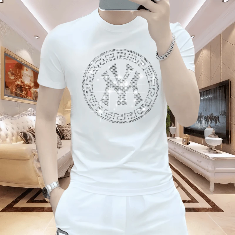 夏季修身冰丝T恤帅气时尚男士轻奢休闲百搭潮流圆领高品质短袖t恤