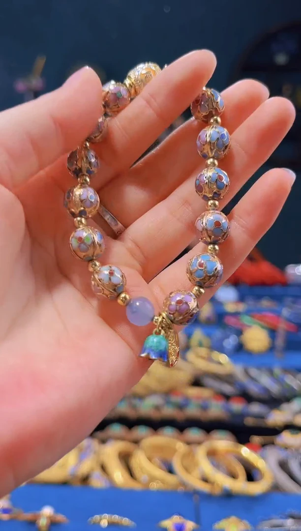 【闪购商品】非遗绝技 景泰蓝金地瓜棱手串 蓝