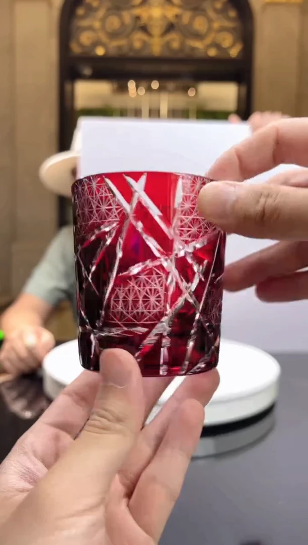 茶宠AJ06581红色刻花威士忌杯