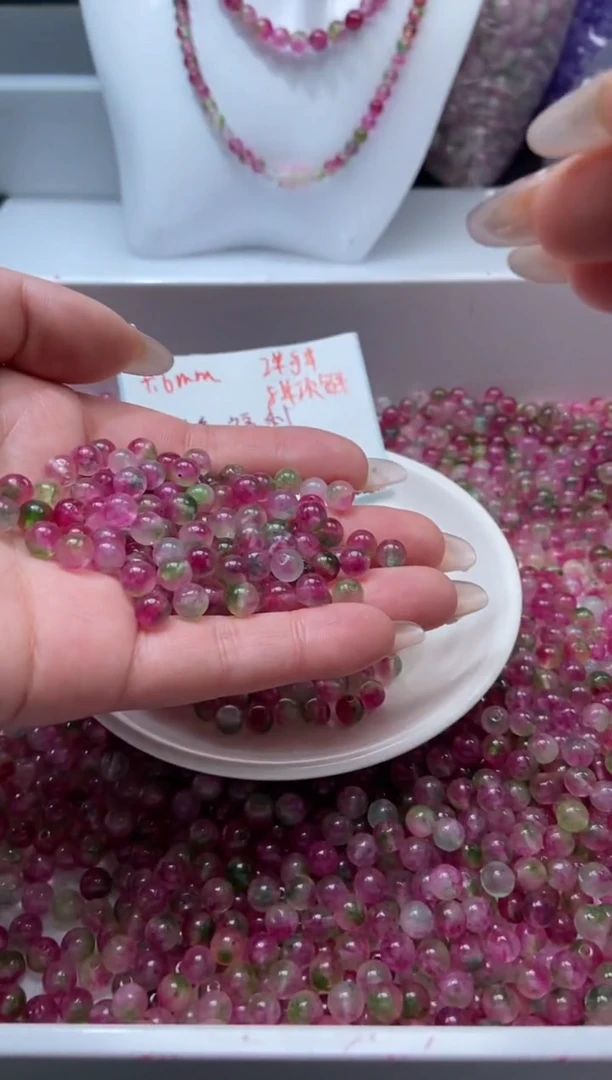 颈饰未镶嵌水晶w1778西瓜碧玺6mm*18颗