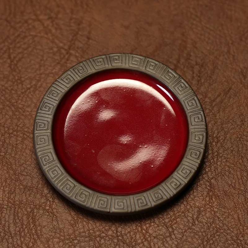 中式故宫红铁胎回纹盖置杯碟杯垫手工陶瓷碟 s891