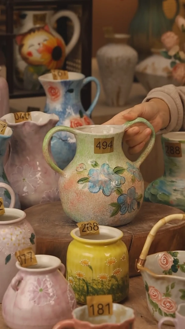 陶瓷景德镇设计师手作花器摆件侘寂风@M494@