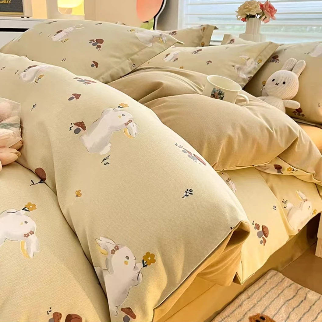 【专柜断码】超柔铂金磨毛纯棉印花四件套-蘑菇小兔