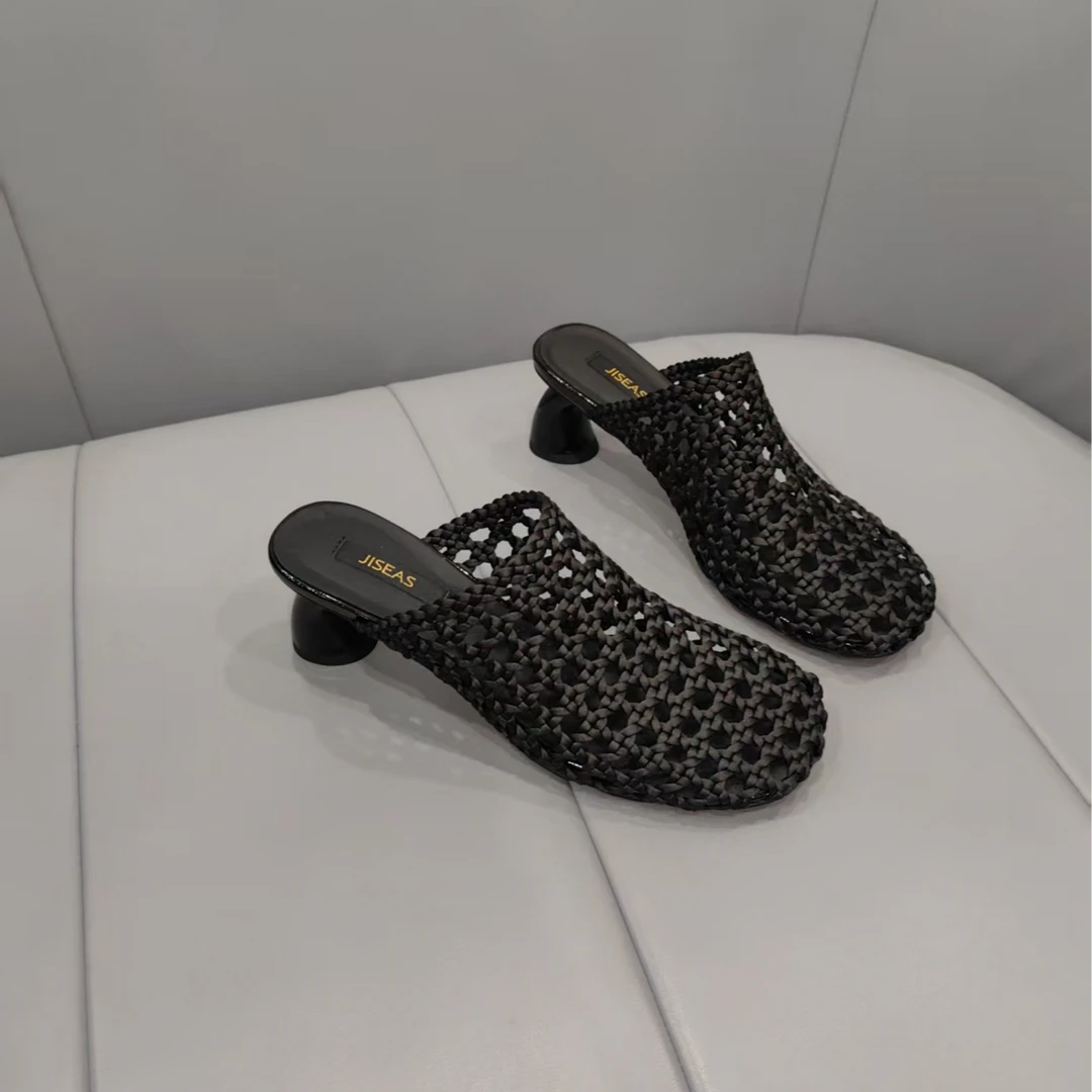 新款尼龙鱼网高跟凉拖鞋半拖鞋15A3060