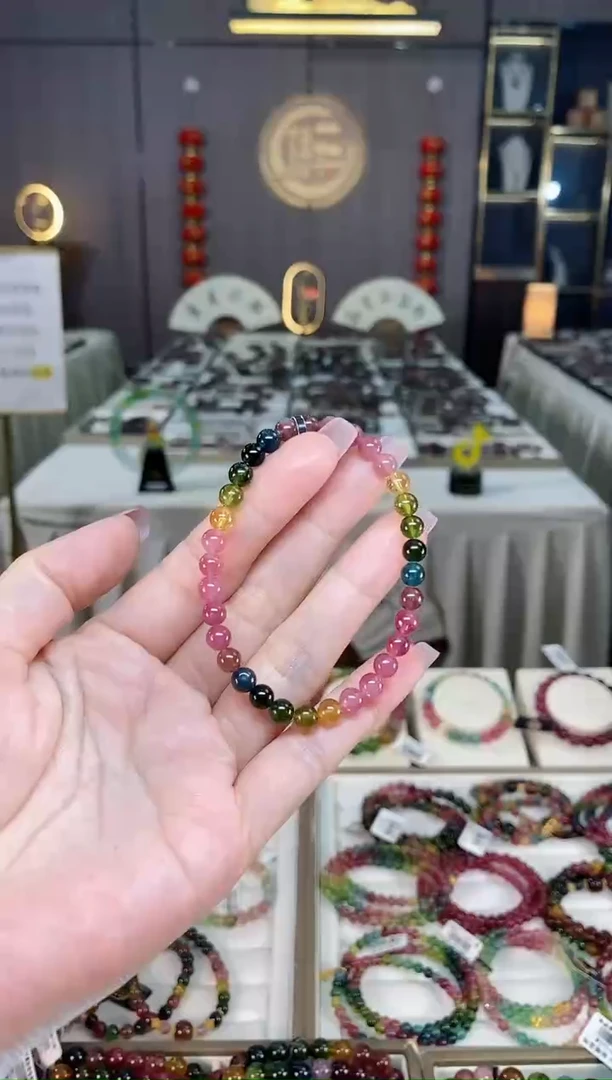 未镶嵌透体老矿碧玺彩虹单圈手串5mm+碧玺hon多样性发一条