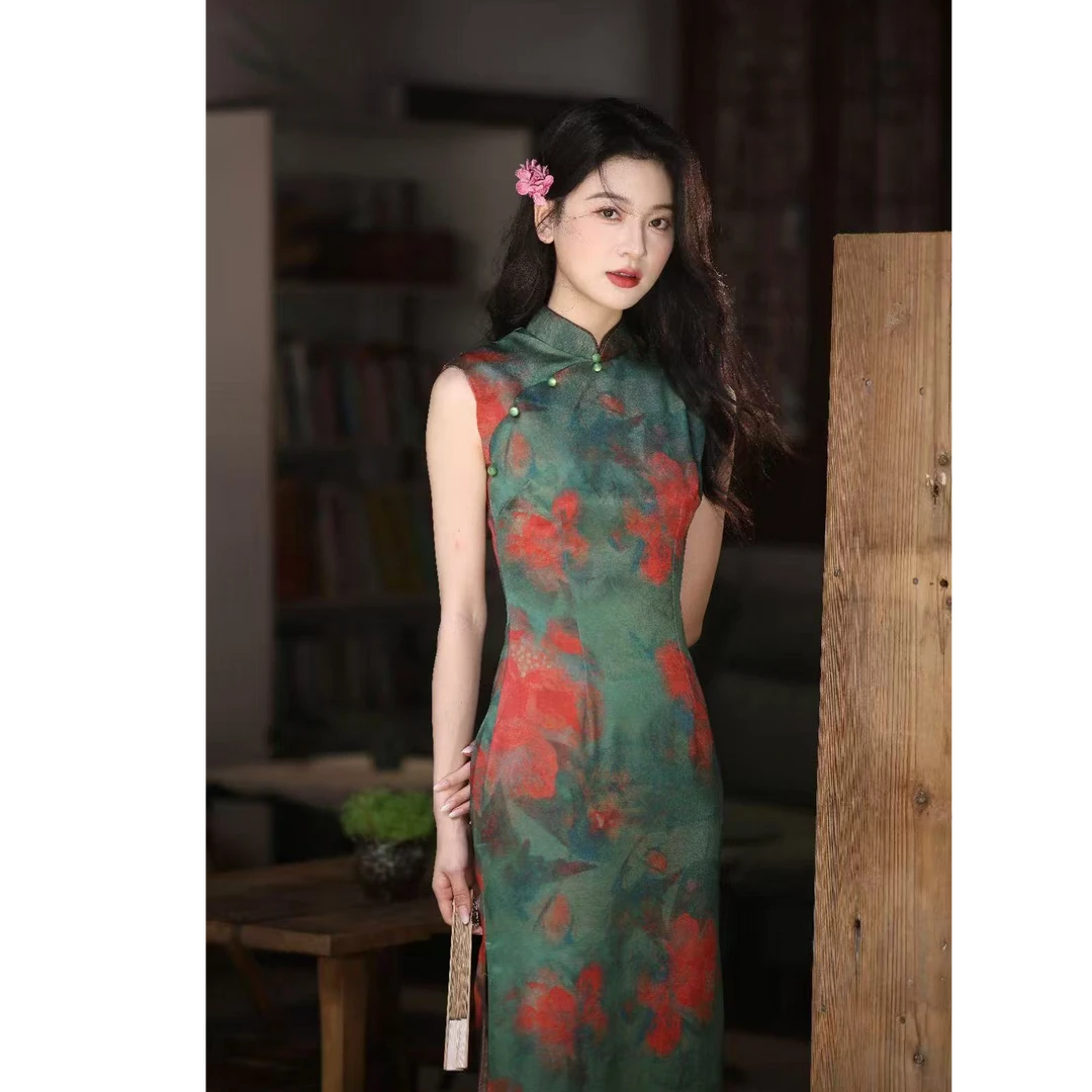 【一国客卿】夏季新款无袖复古港风优雅气质中长款日常旗袍裙