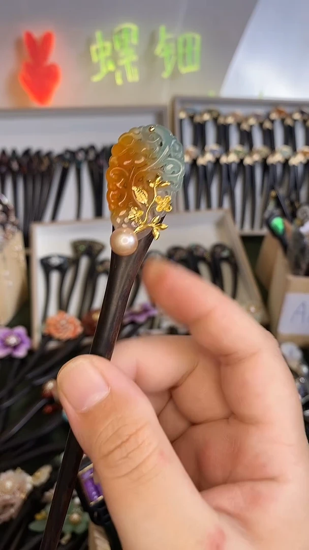 非金属木质美****️1818  美丽发簪 橘色