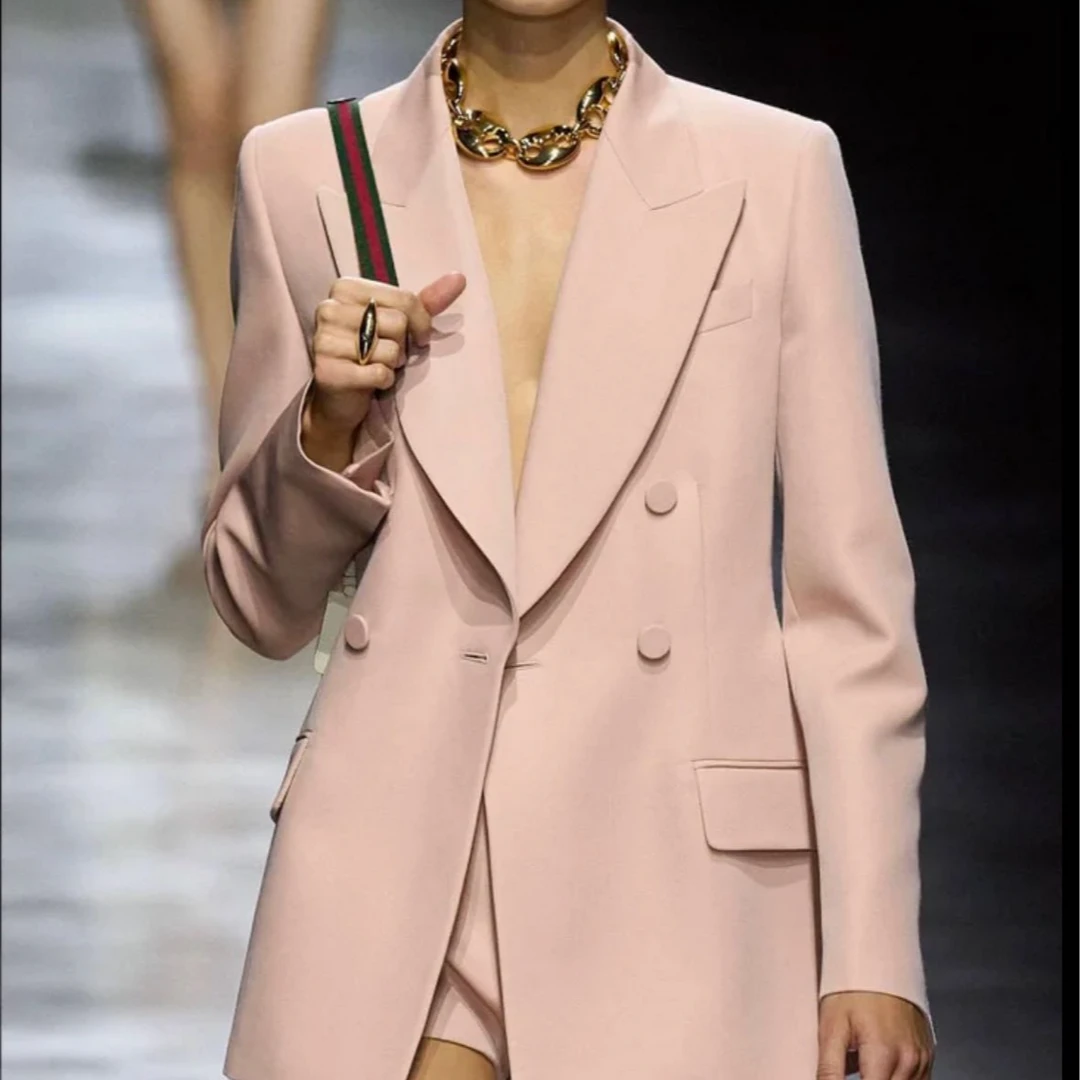 99新 GUCCI/古驰 早秋粉色羊毛套装西装外套外套38码