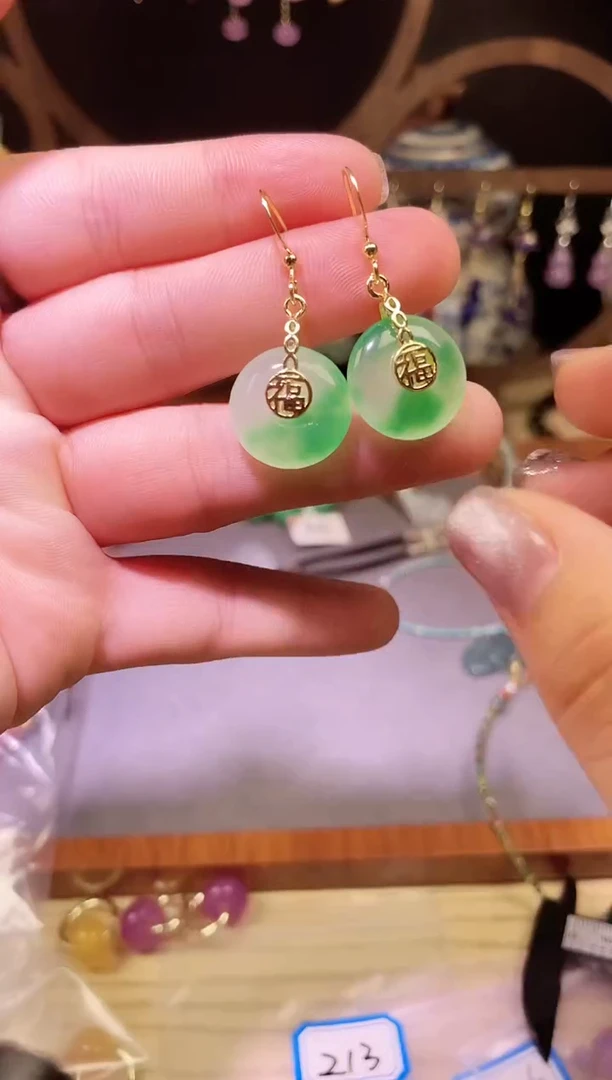 银S925镶嵌翡翠耳饰238000