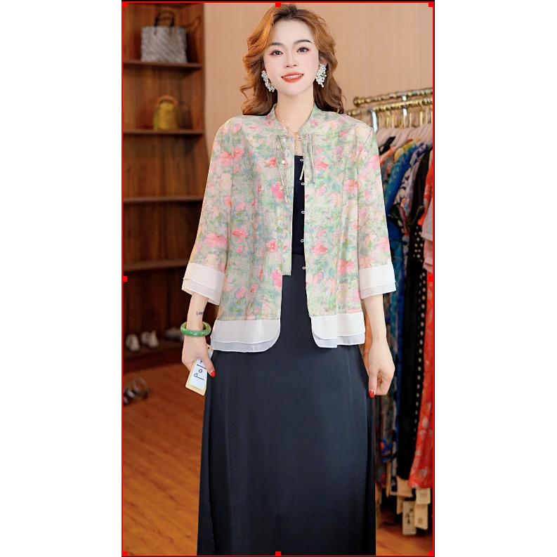 8109-20新款中式国风立领盘扣印花上衣