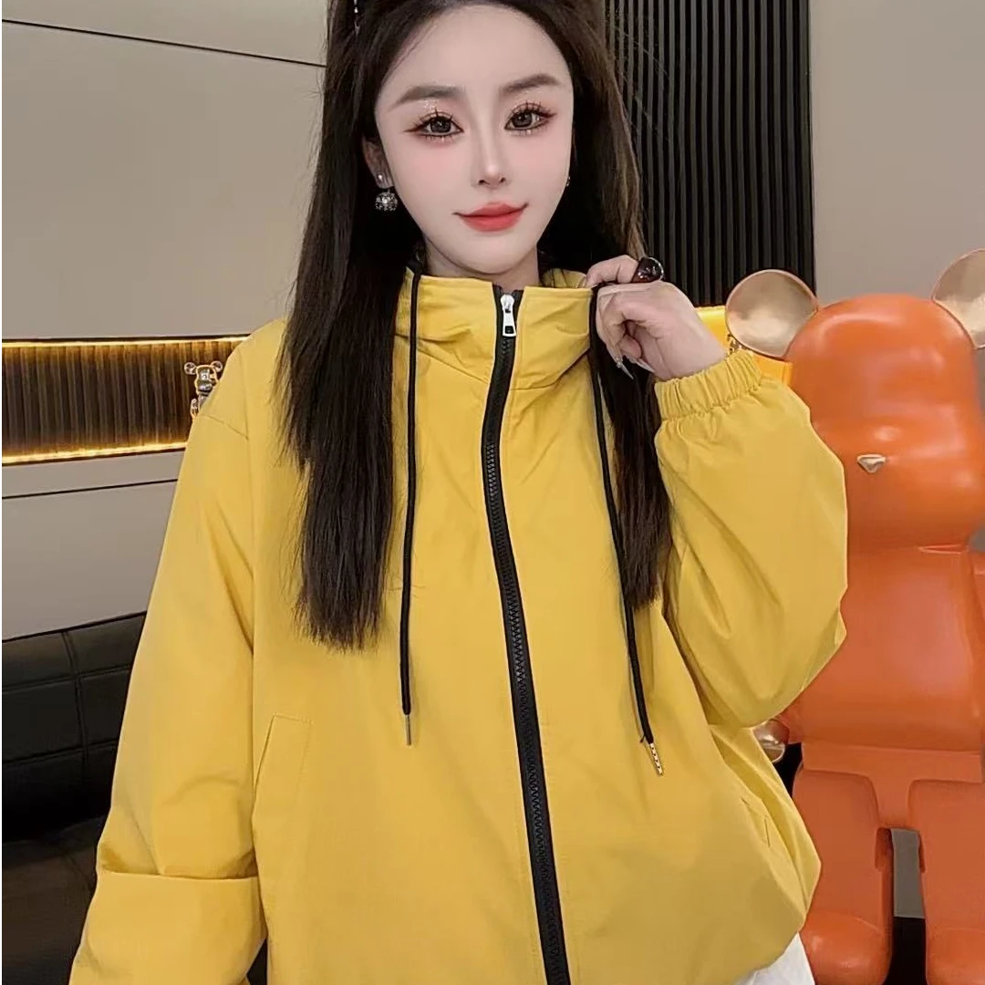 撞色连帽冲锋衣外套女2025春季新款宽松简约时尚百搭上衣女