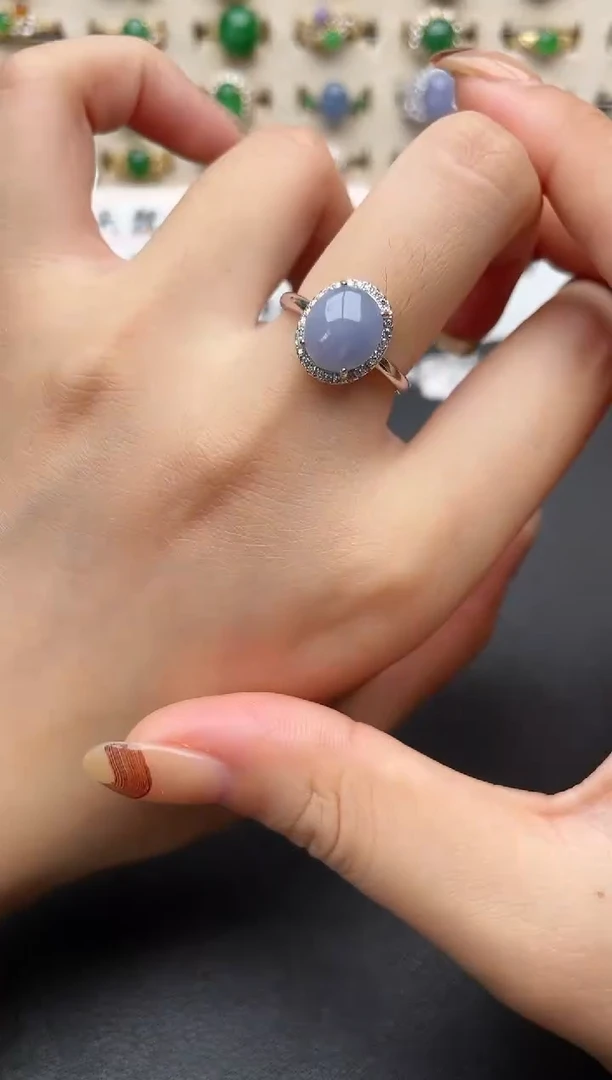 翡翠戒指银S925镶嵌一物一证一礼盒