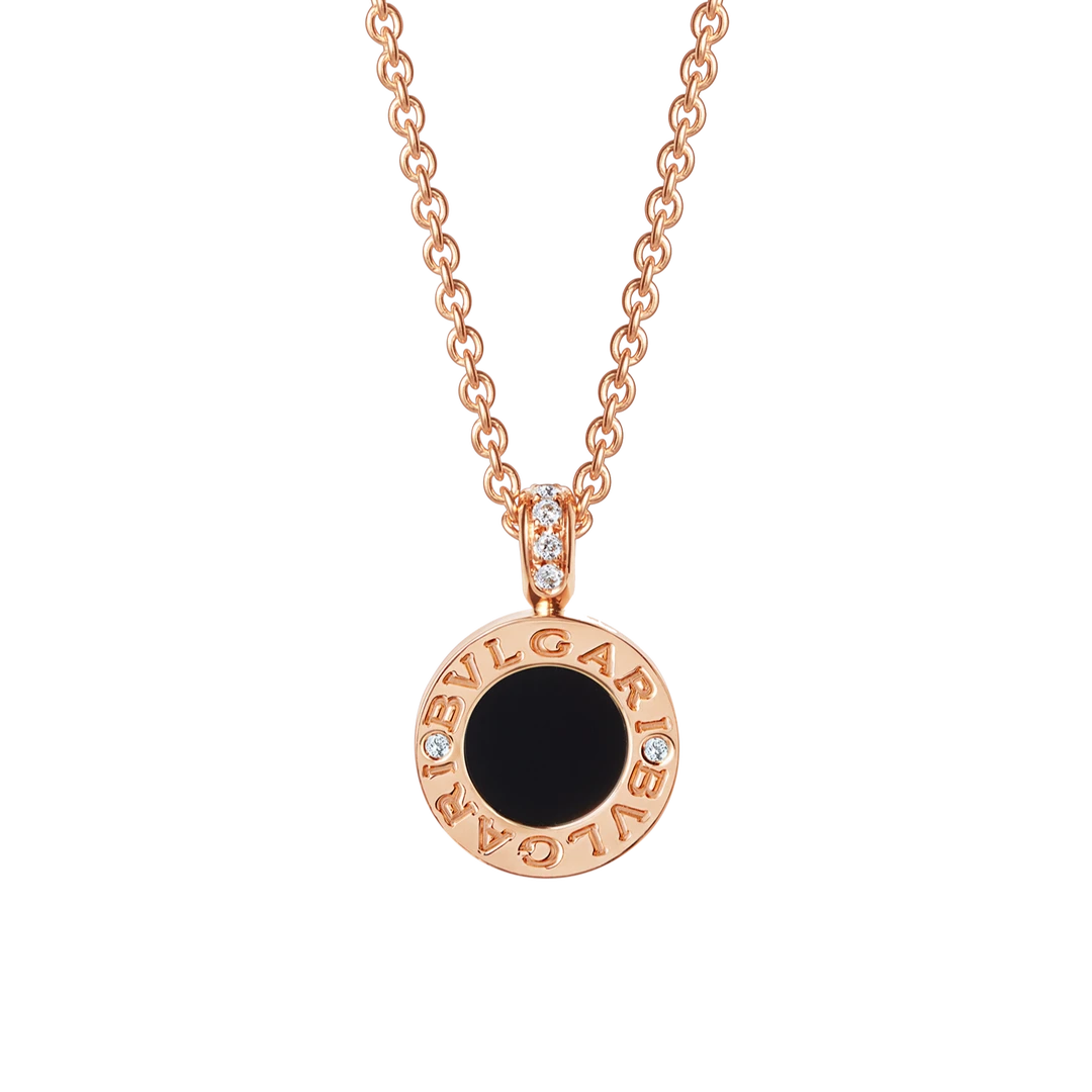 99新 BVLGARI/宝格丽 BVLGARI 系列 黑色白贝双面镶钻圆饼项链