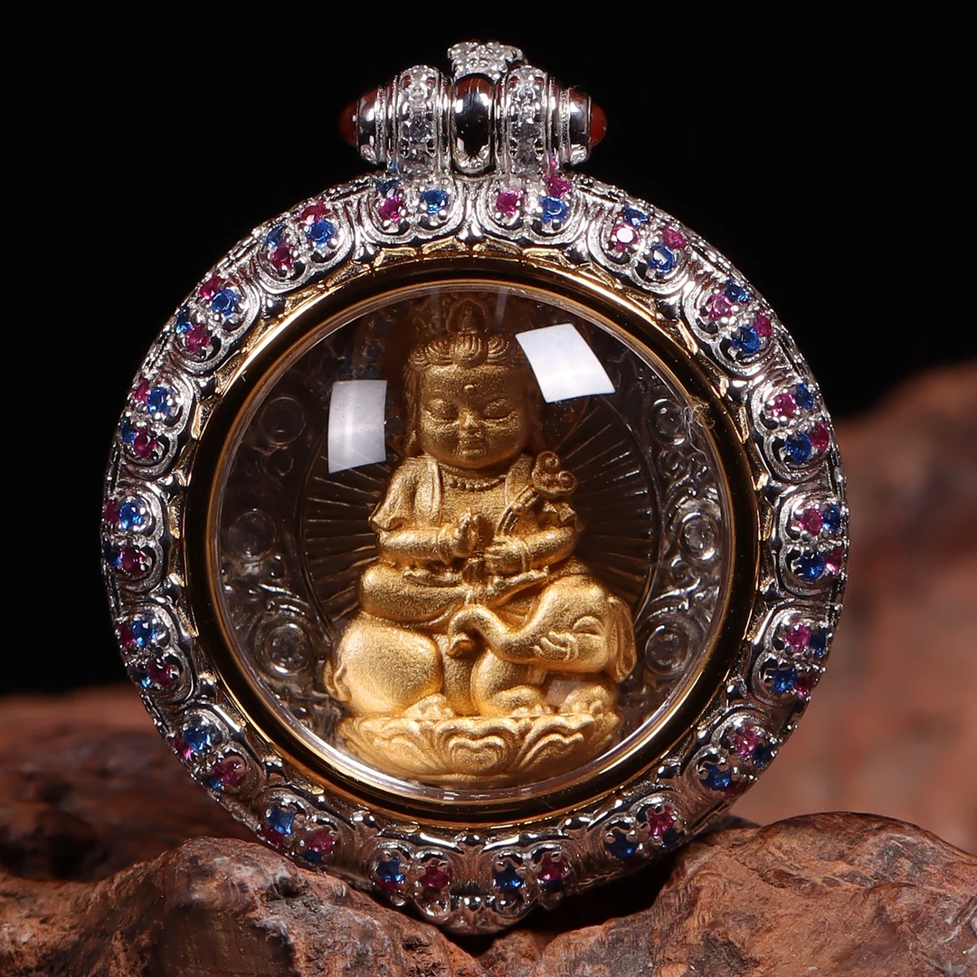 吊坠925银锆石 普贤菩萨吊坠 属龙本命佛吊坠 属蛇本命佛吊坠女款