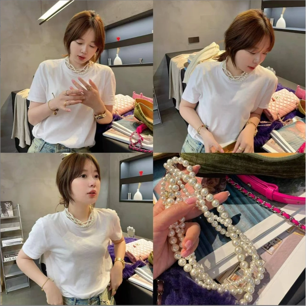 铁合金仿珍珠项链 【BORAKOO】【吉莉】 三层叠戴混搭扭扭链~珠珠项链