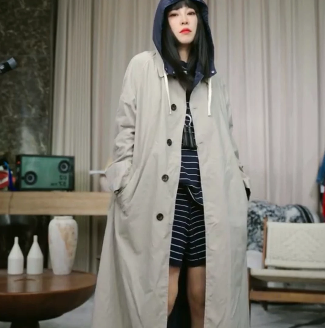 EANSSY G秋季新款正反两穿气质连帽风衣中长款女士三店NA2505C057