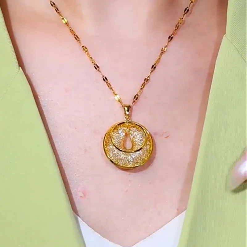 钛钢项链 金丝网状圆圈吊坠锁骨链女款2025新款轻奢小众国风项链