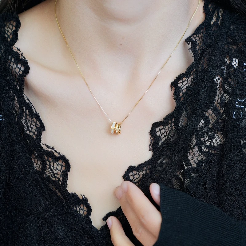 铜合金项链 韩系三环贝壳菱格小蛮腰项链女高级感锁骨链choker