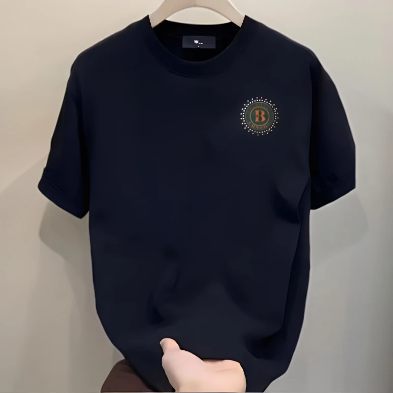 爆款短袖纯棉百搭宽松圆领时尚钻钻硅胶情侣简约ins半袖夏季上衣