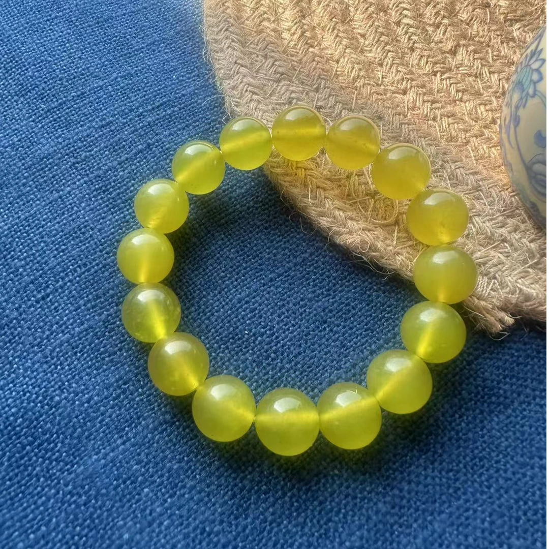 天然玉石岫玉手串黄金万两手串单圈素圈12MM招财进宝聚宝盆手串