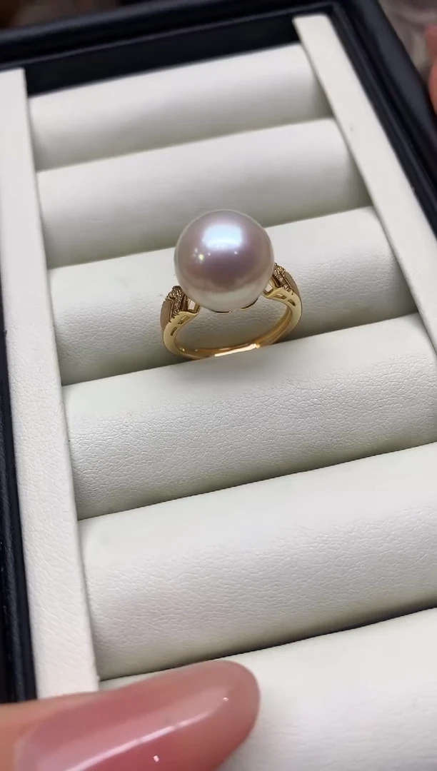 银S925镶嵌戒指淡水珍珠12-13mm