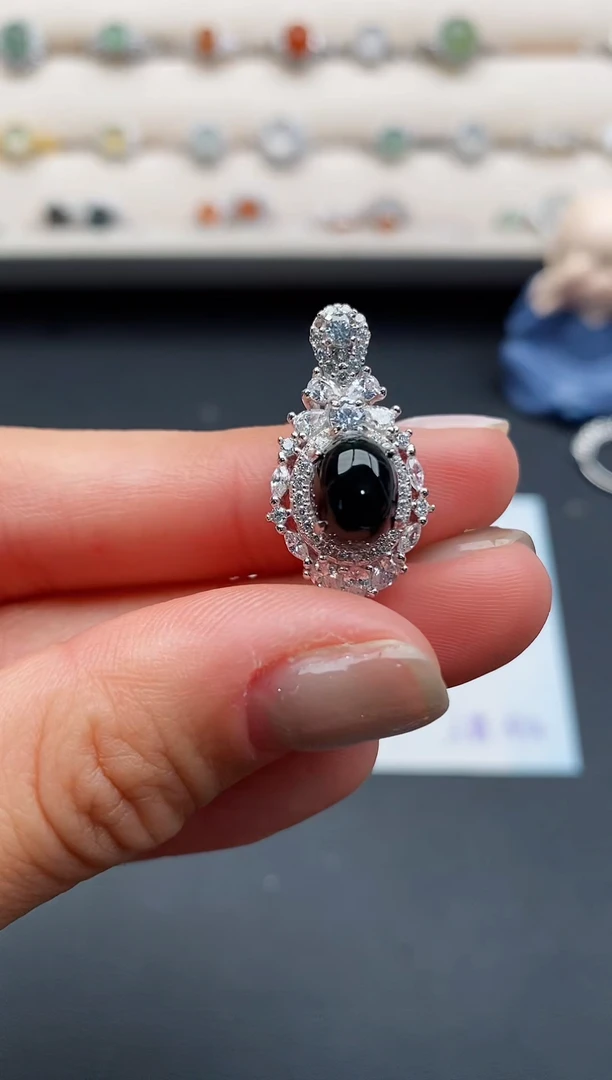 银S925镶嵌戒指翡翠缅甸天然A货翡翠22  5-3