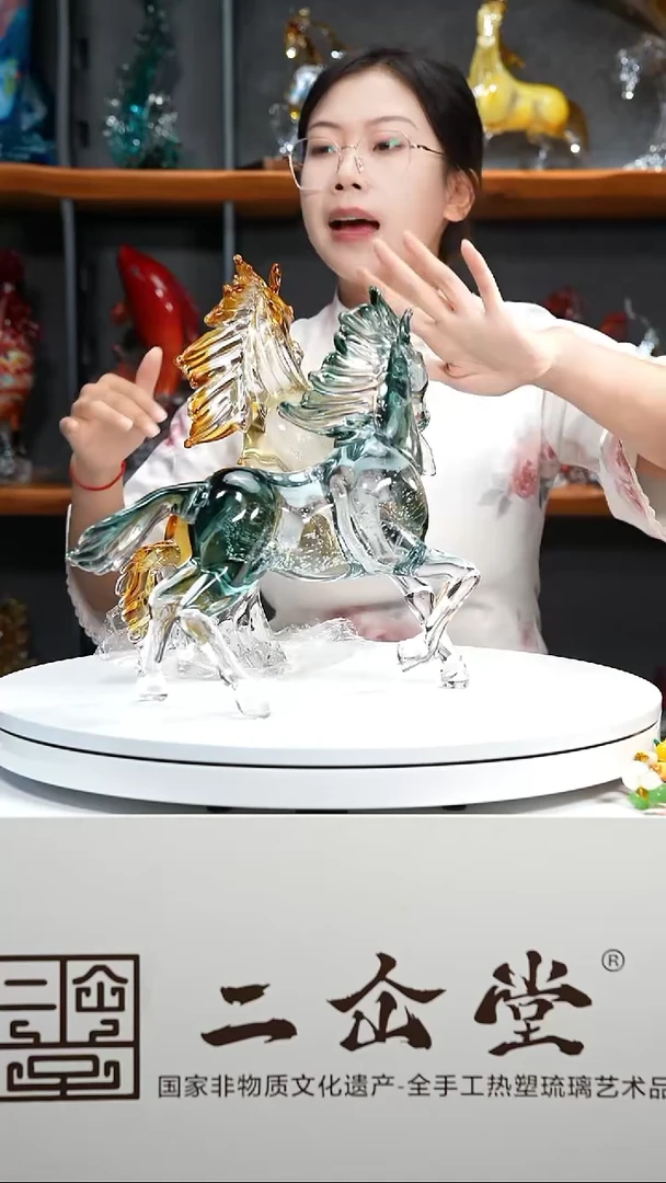 手工艺品琉璃秒杀天青色奔马