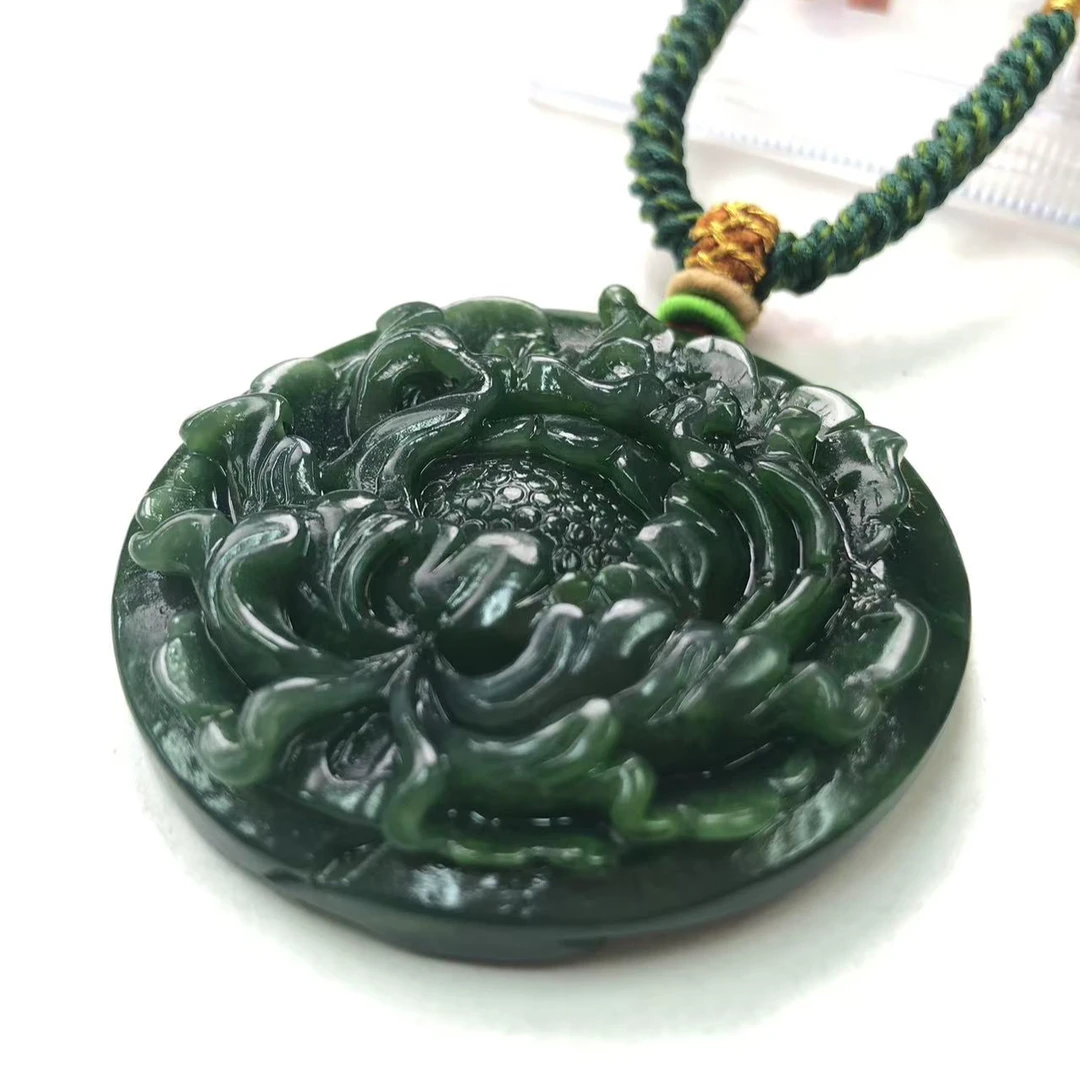 和田玉碧玉莲花设计项链  12