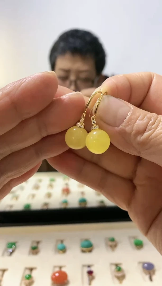 蜜蜡银S925镀金镶嵌耳饰耳坠