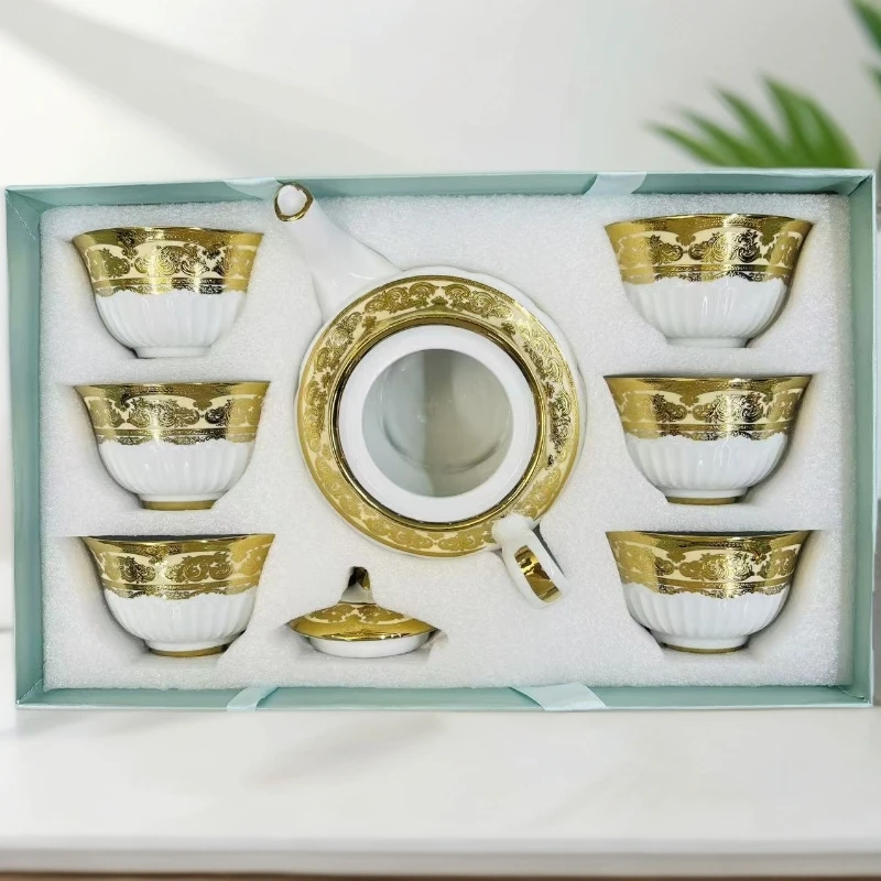 新疆包邮【镀金六杯一壶】陶瓷六杯一壶七件套带礼盒好看高档礼盒装