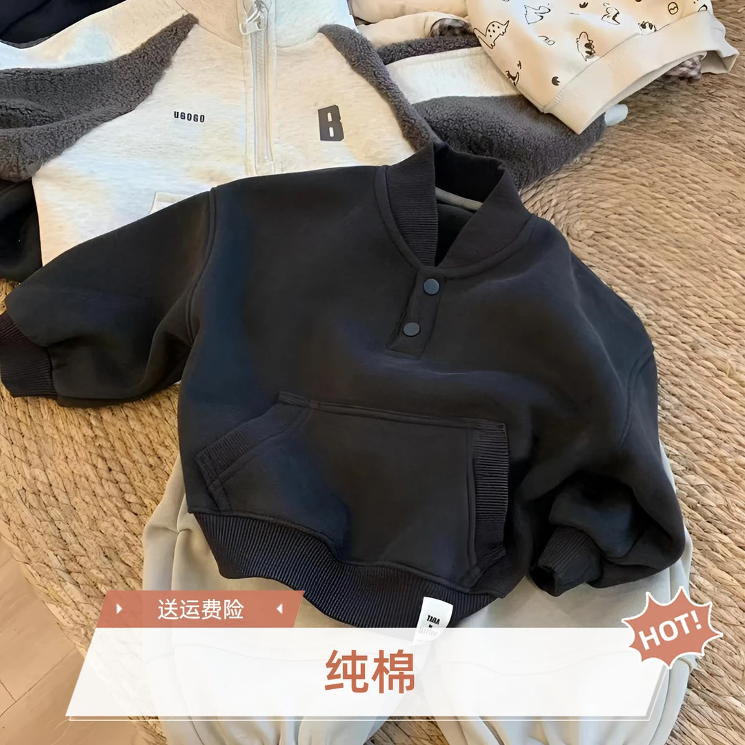 儿童打底衫2025春款男童中小童潮牌上衣纯色宝宝POLO领百搭T恤