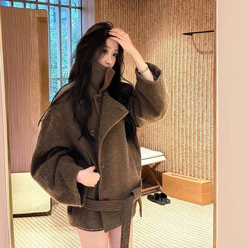冬季加厚毛呢外套短款小个子韩版时尚休闲气质宽松ins呢子大衣